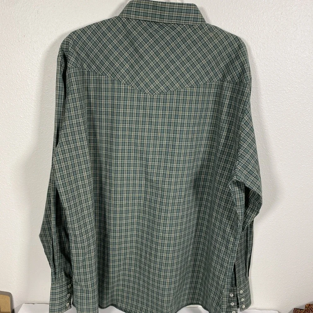 Wrangler Pearl Snap Shirt Mens XL Green Plaid L/S Western Cowboy Rodeo W1 - Picture 5 of 6